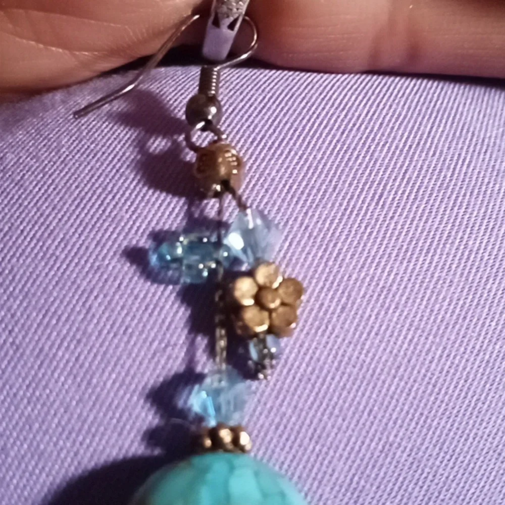 Vintage handmade turquoise earrings - Picture 3 of 4
